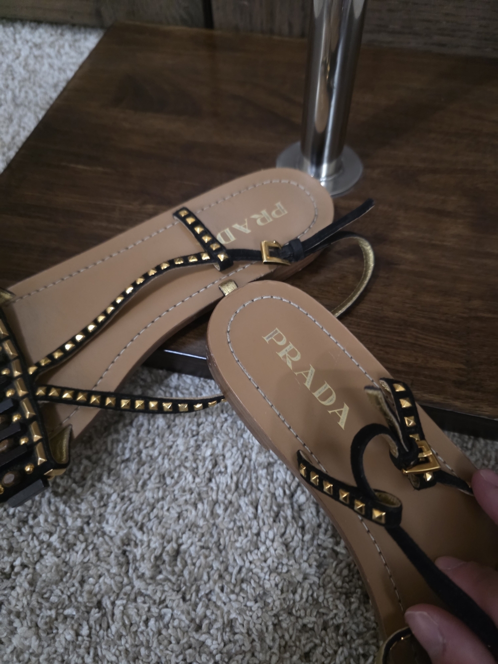 Prada Studded T-Strap Sandals - Picture 2 of 5